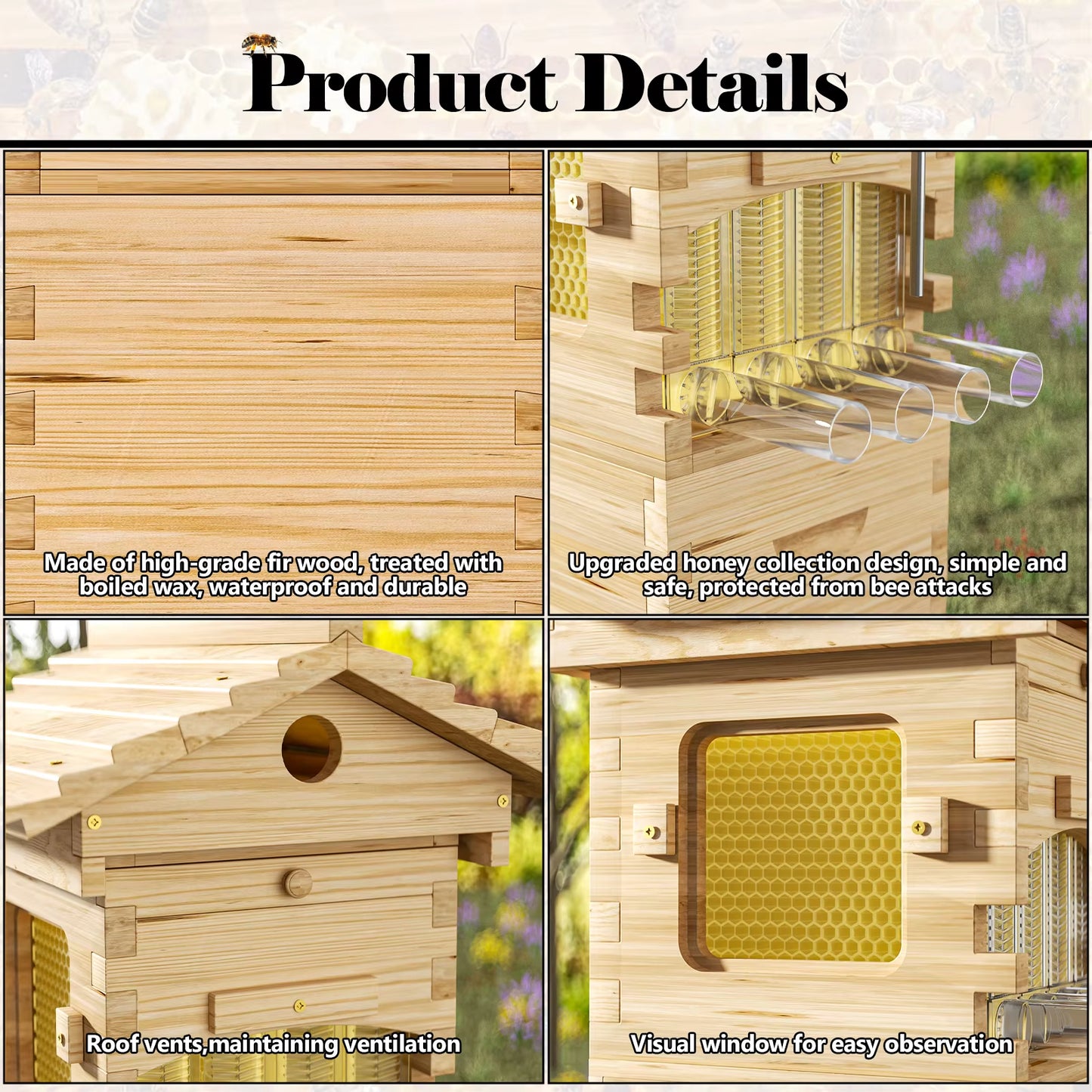 4Pcs Flowing Honey Bee Hive Box Starter Kit